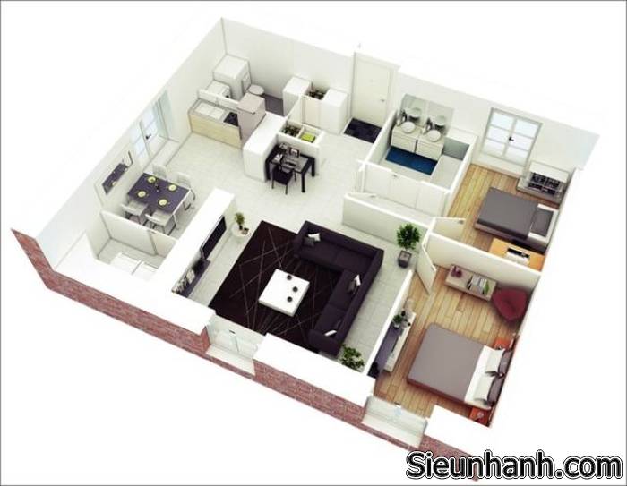 Thiết kế phòng ngủ chung cư nhỏ PN6813 tiện nghi  hiện đại
